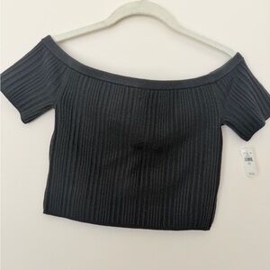 NWT Black Off-Shoulder Reversible Ribbed Top